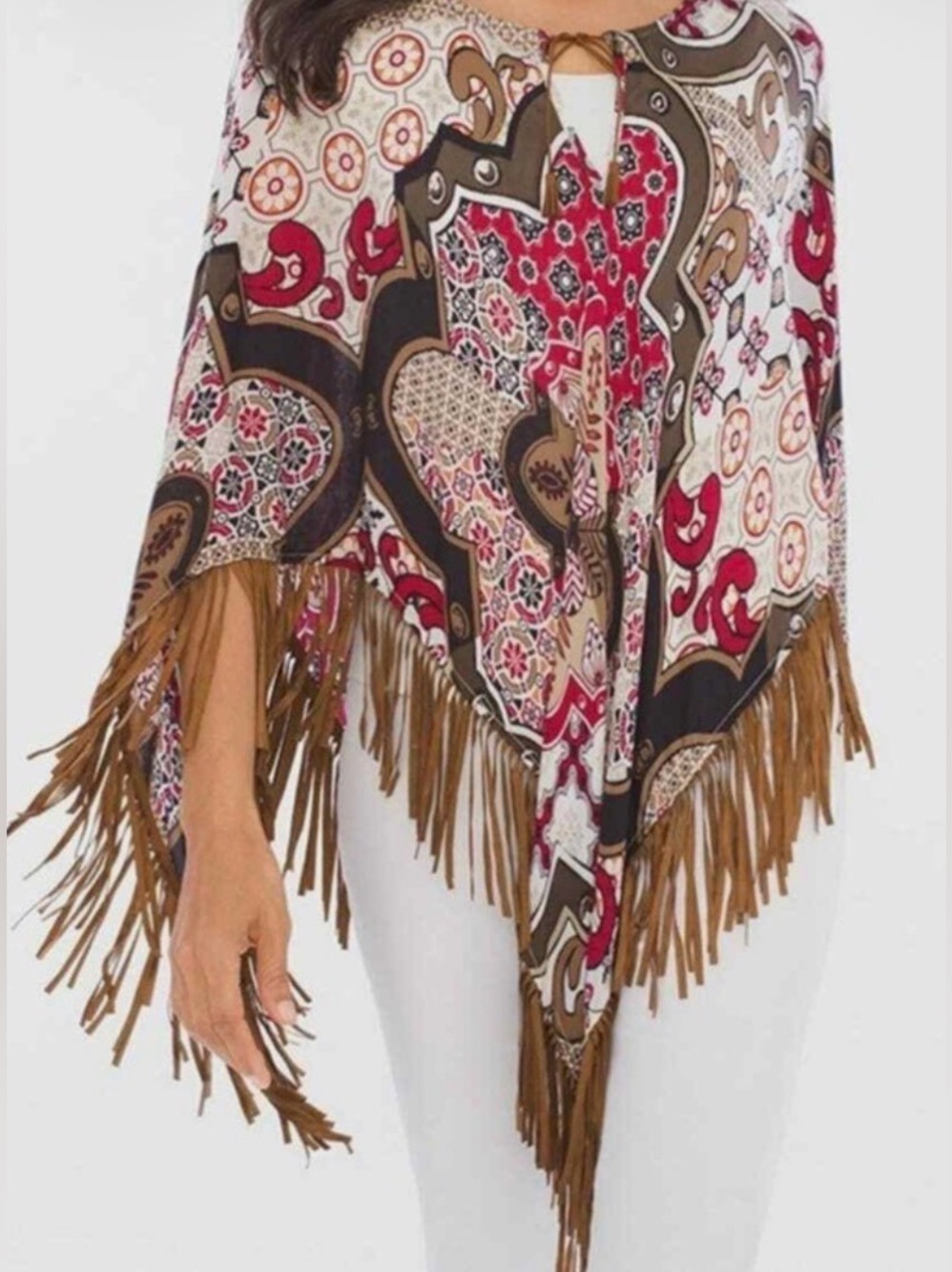 Chico's Multi-Color Paisley Fringe Poncho